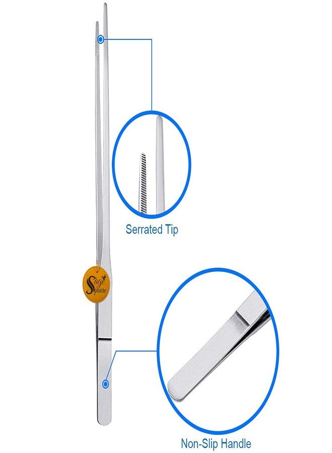 سايج سكوير ملقط حوض السمك المربع المستقيم من سيج، مصنوع من الفولاذ المقاوم للصدأ، أدوات تنسيق أحواض السمك، ملقط تغذية، مقاوم للصدأ والتآكل، متين، تصميم مانع للانزلاق، مصقول ولامع (38 سم) - Image 4